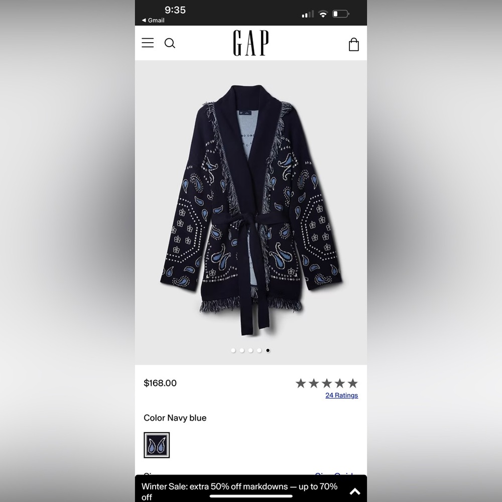 GAP Navy Blue Patterned Knit Cardigan